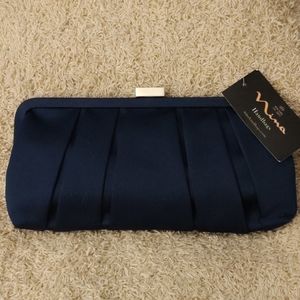 New Navy Pleated Satin Clutch